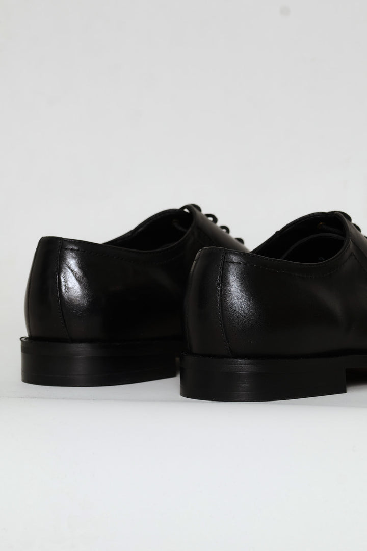 Punched Detail Oxford Lace Up Shoe - Black