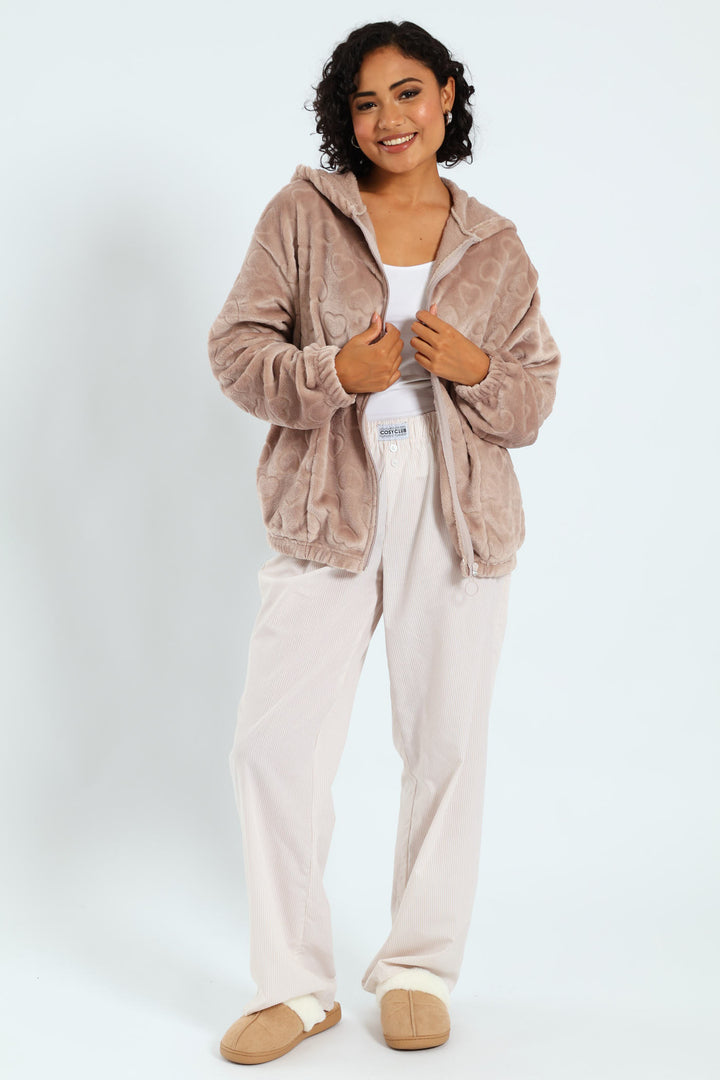 Crop Zip-Through Hearts Snuggie - Light Brown