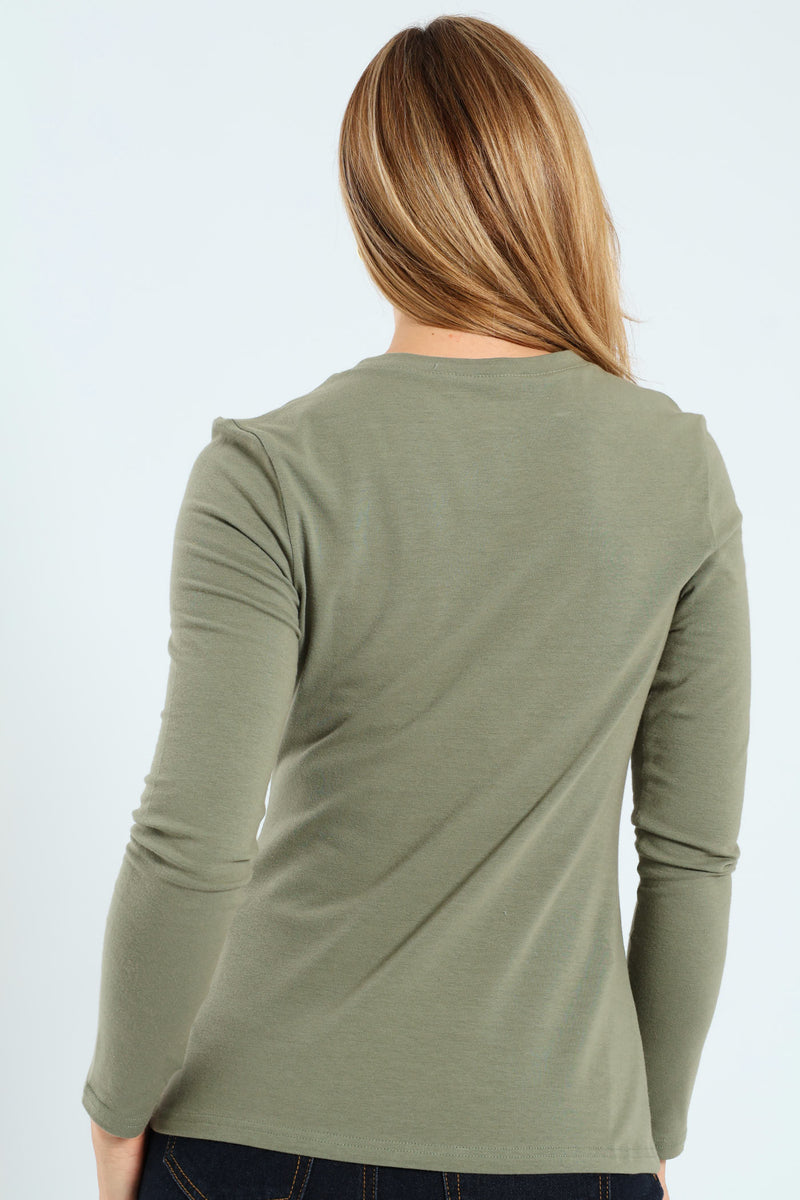 Long Sleeve Cotton Lycra Crew Top - Artichoke Green