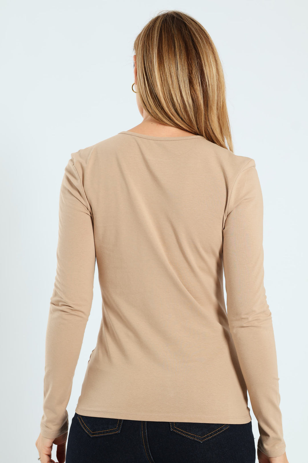Long Sleeve Henley Top - Dark Beige