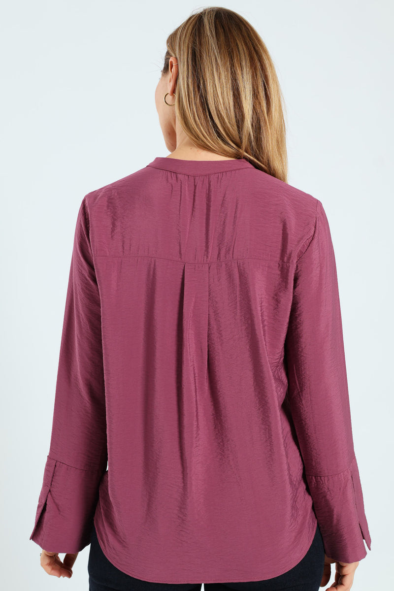 Half Placket Popover Blouse - Grape