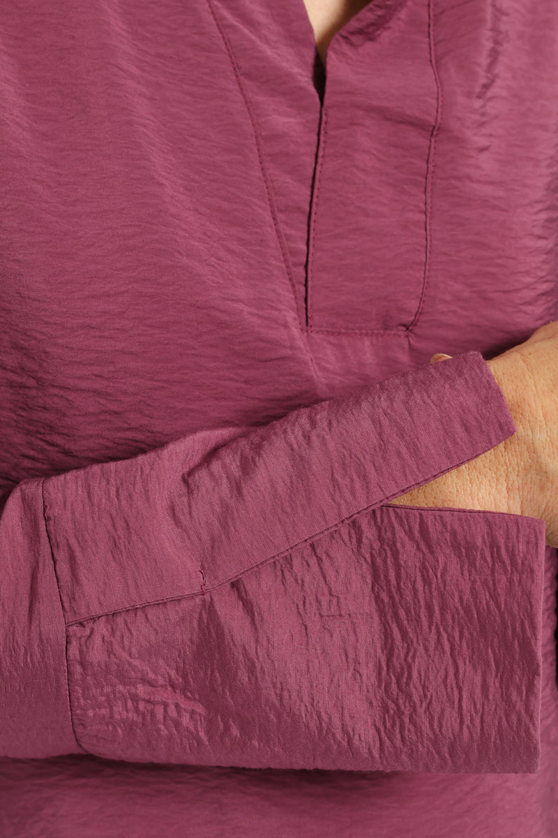 Half Placket Popover Blouse - Grape