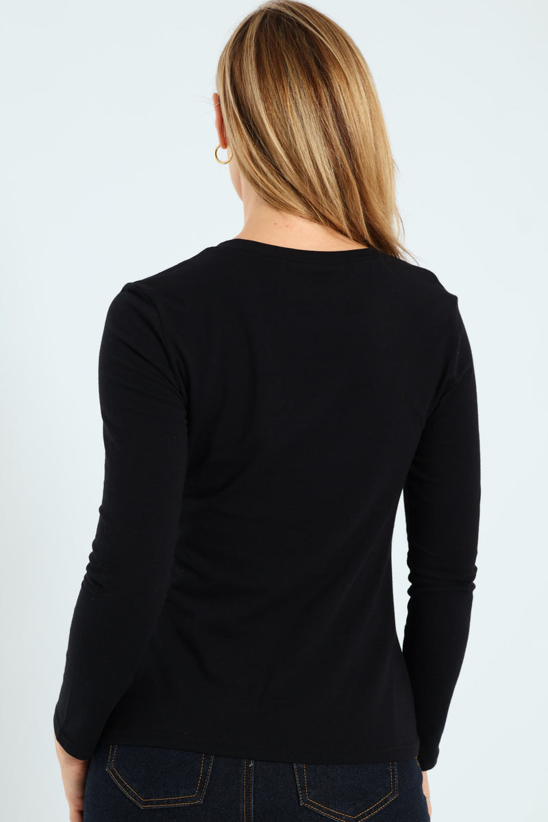 Long Sleeve Cotton Lycra Tee - Black