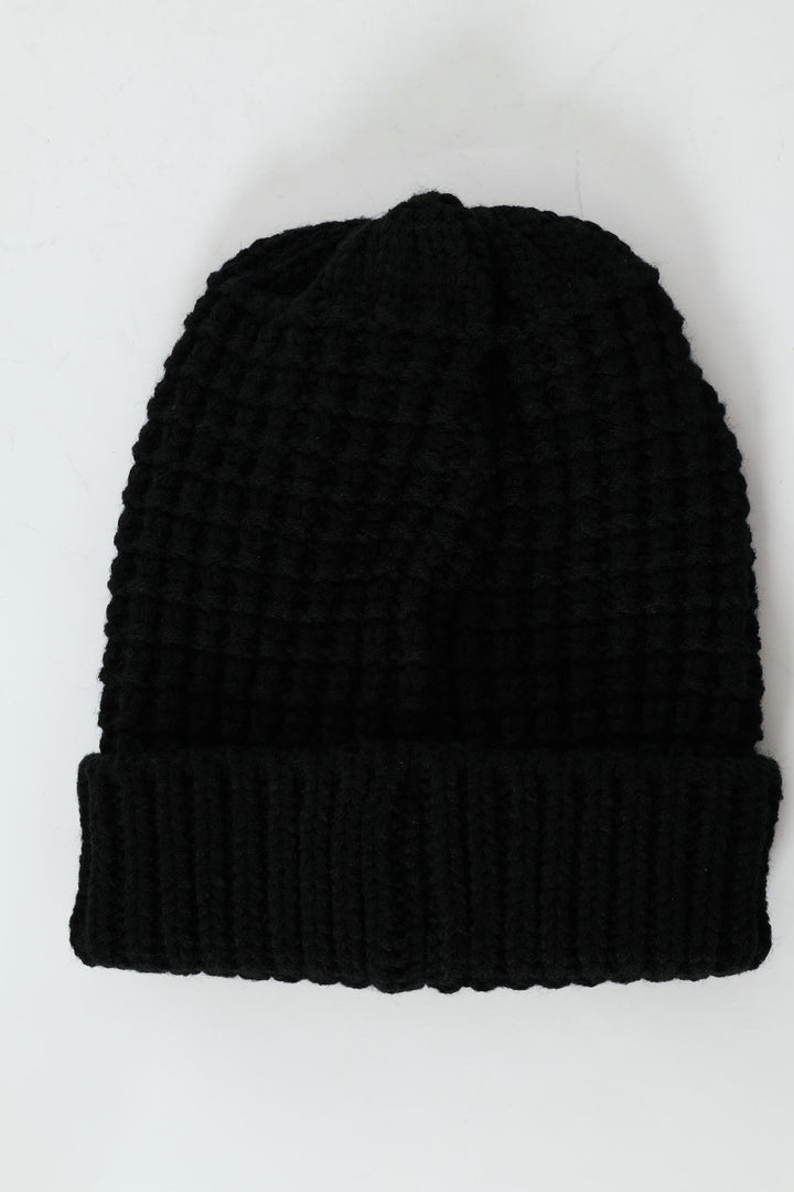 Fio Waffle Beanie - Black
