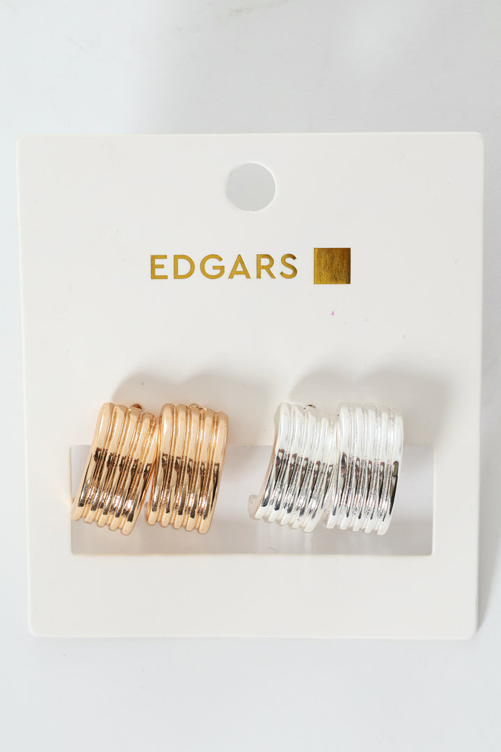 2 Pack Silver & Gold Fluted Hoop Earrings