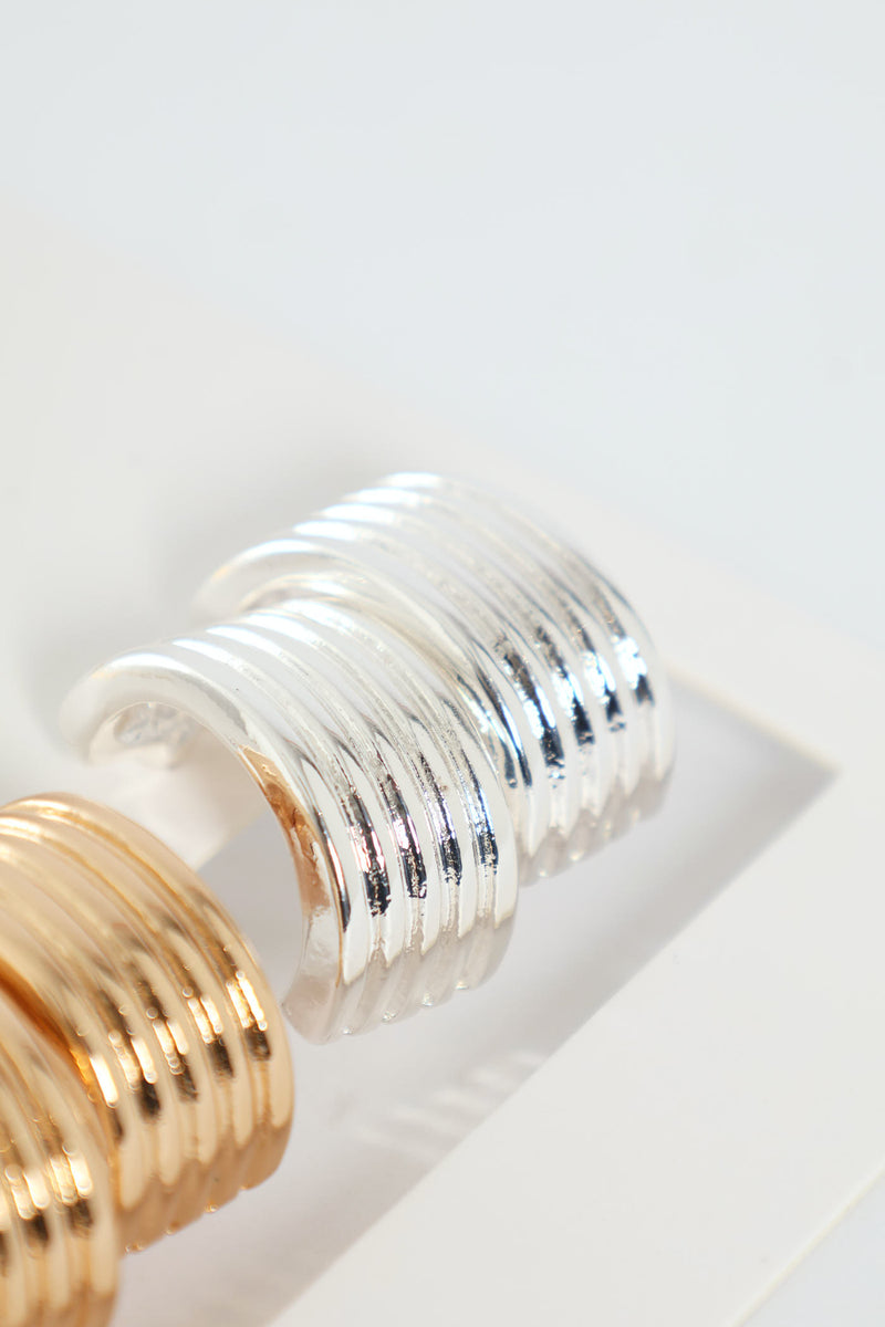 2 Pack Silver & Gold Fluted Hoop Earrings