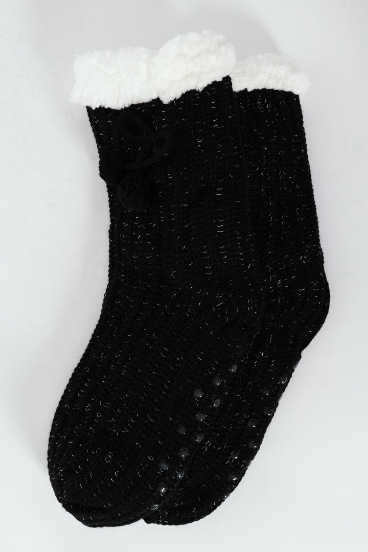 Cable Knit Bed Socks - Black