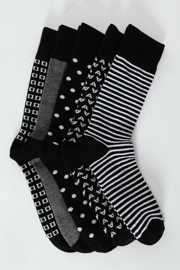 5 Pack Riple Design Anklet Socks - Black