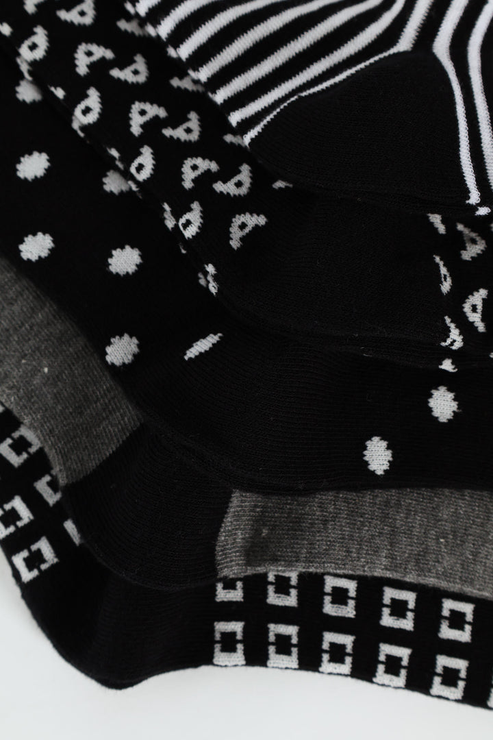 5 Pack Riple Design Anklet Socks - Black