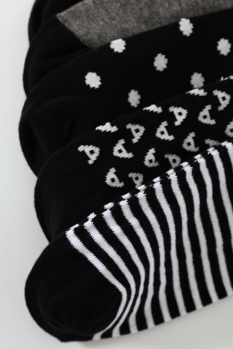5 Pack Riple Design Anklet Socks - Black