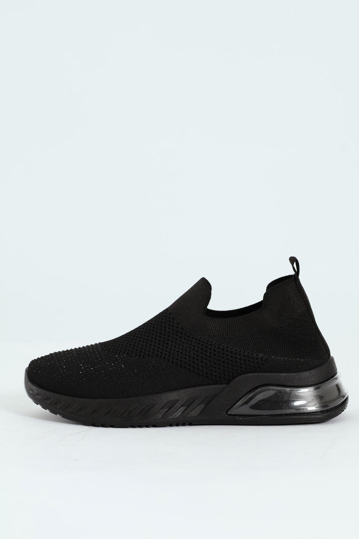 Knit Diamante Slip On Sneaker - Black