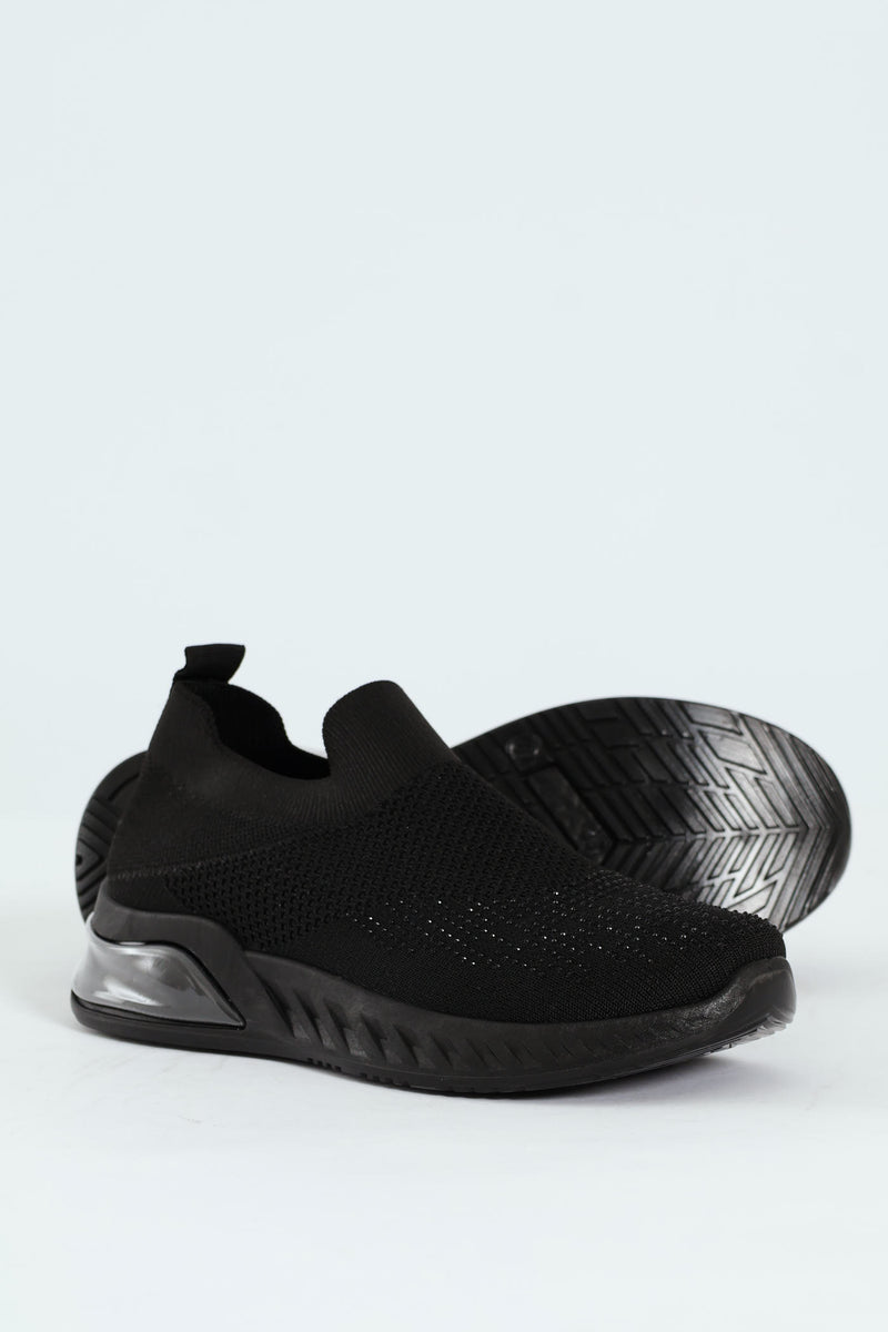 Knit Diamante Slip On Sneaker - Black