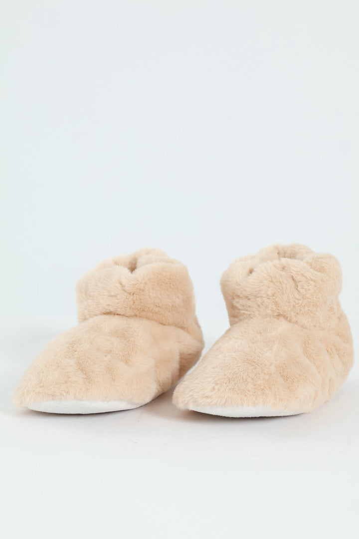 Faux Fur Bootie Sock - Light Brown