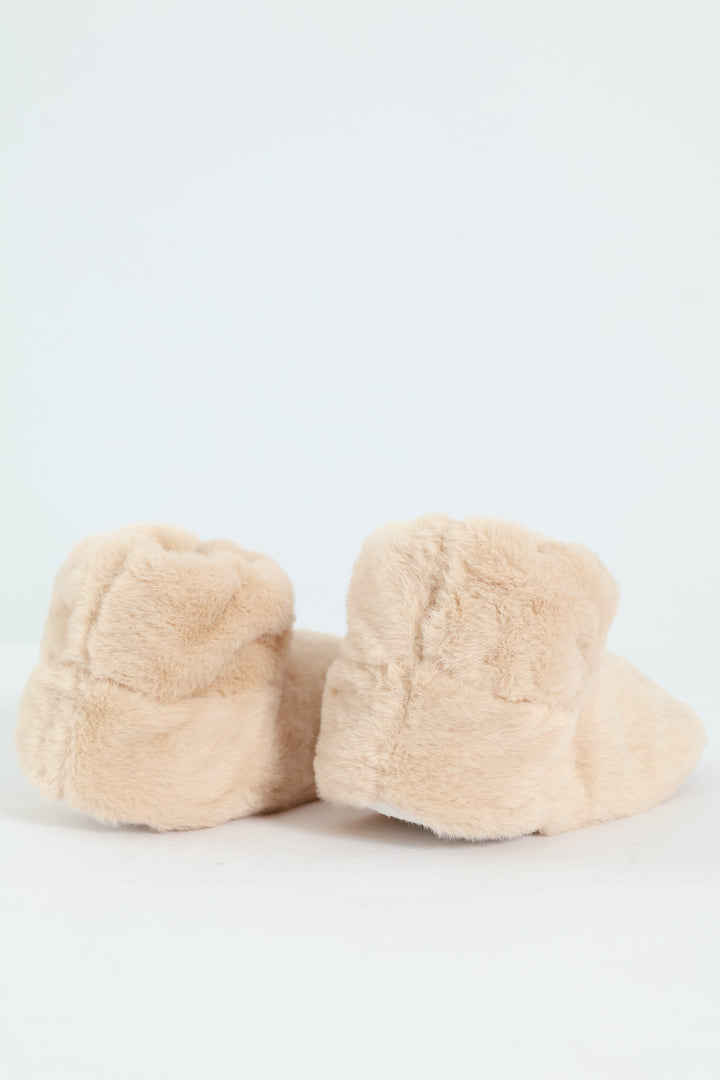 Faux Fur Bootie Sock - Light Brown