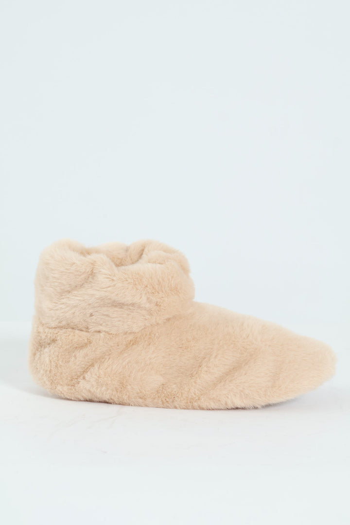 Faux Fur Bootie Sock - Light Brown