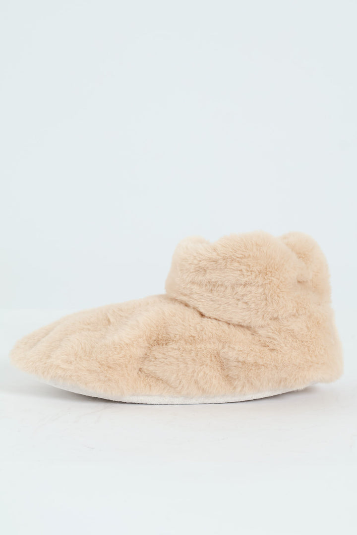 Faux Fur Bootie Sock - Light Brown