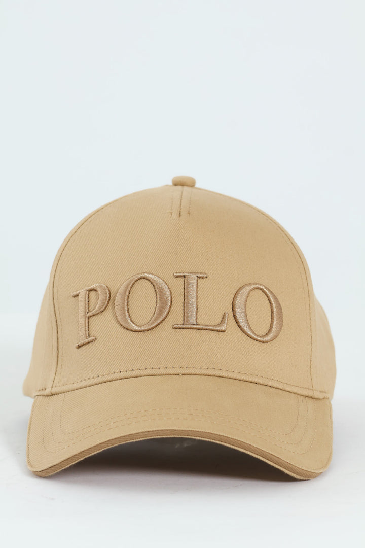 5 Panel Embroidered Peak Cap - Khaki