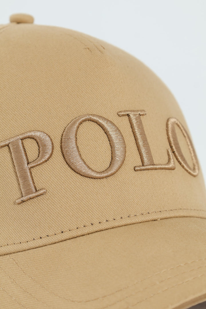 5 Panel Embroidered Peak Cap - Khaki