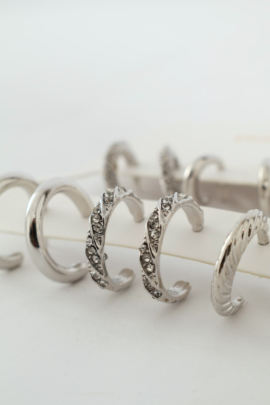 6 Pack Diamante Hoop Earrings - Silver