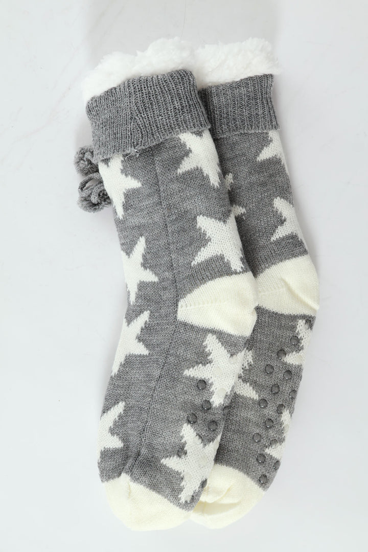 Star Knit Bed Socks - White/Grey