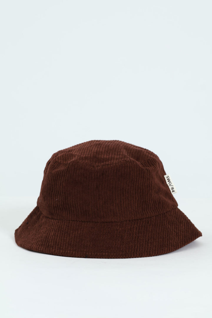 Corduroy Bucket Hat With Drawcord - Brown