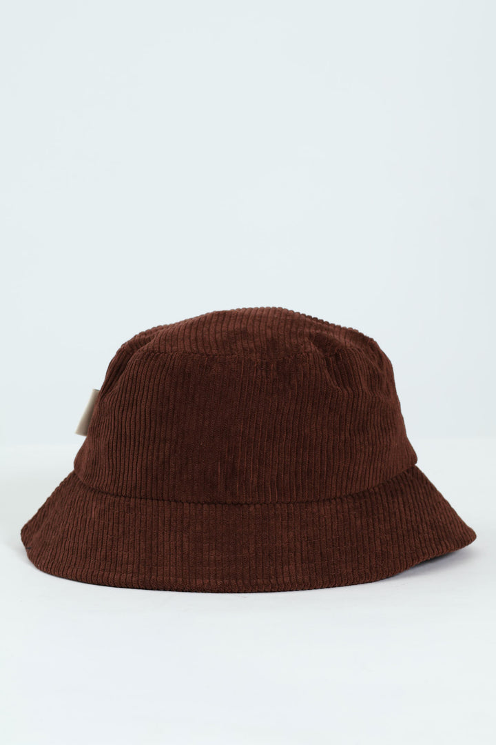 Corduroy Bucket Hat With Drawcord - Brown