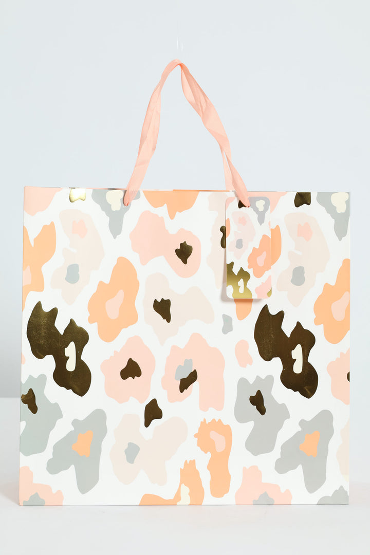 Leopard Print Gift Bag - Coral