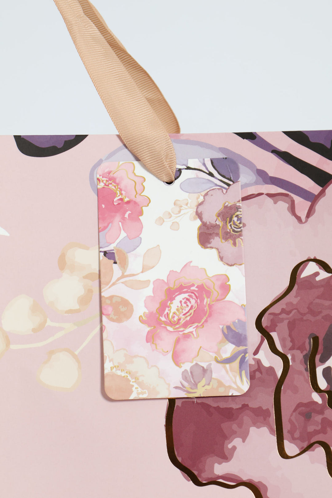 Gold Foil Floral Print Gift Bag - Light Pink