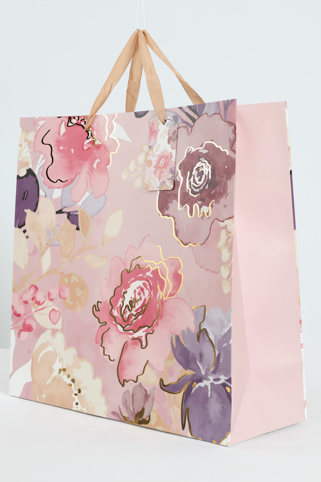 Gold Foil Floral Print Gift Bag - Light Pink