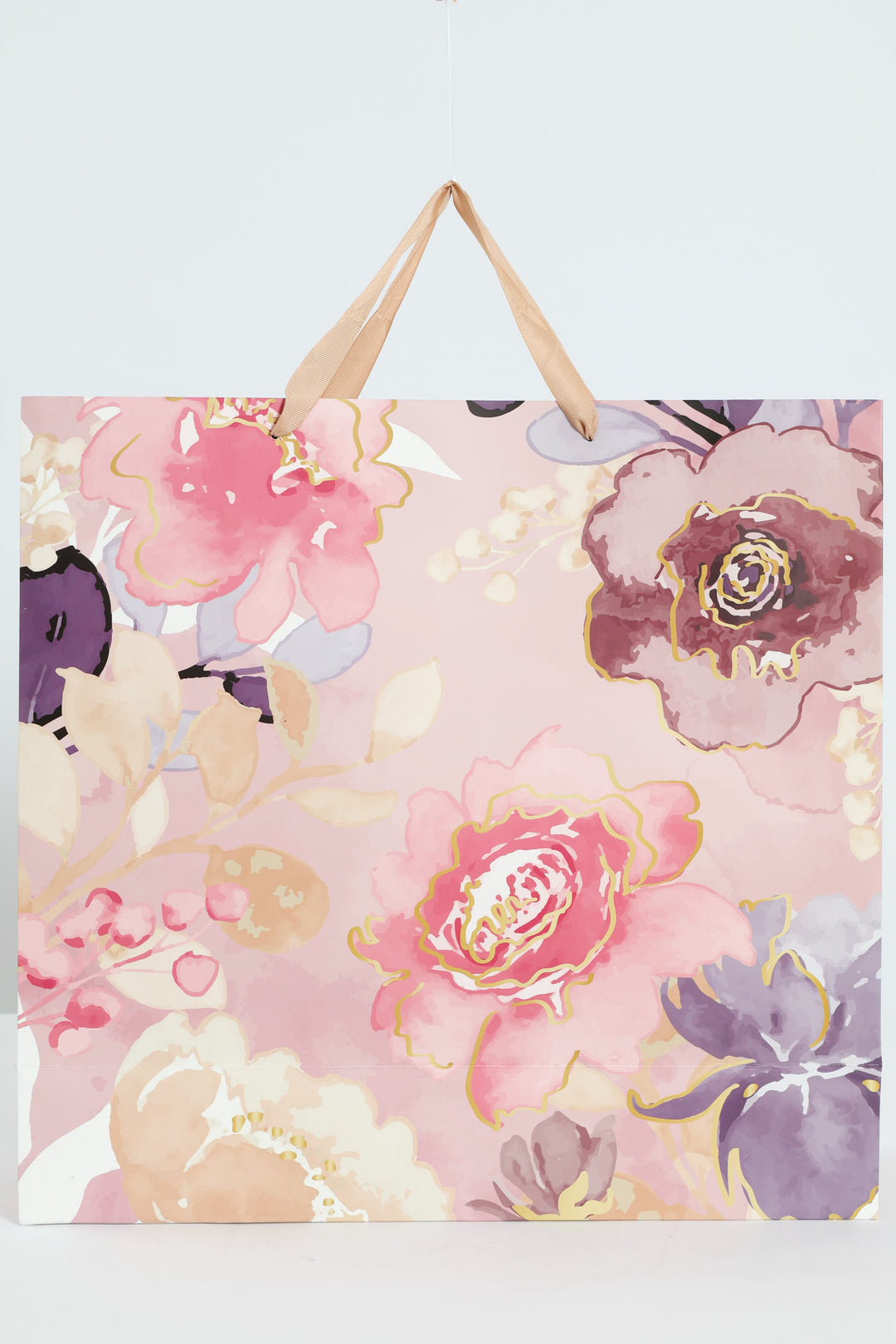 Gold Foil Floral Print Gift Bag - Light Pink