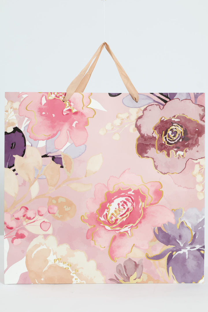Gold Foil Floral Print Gift Bag - Light Pink