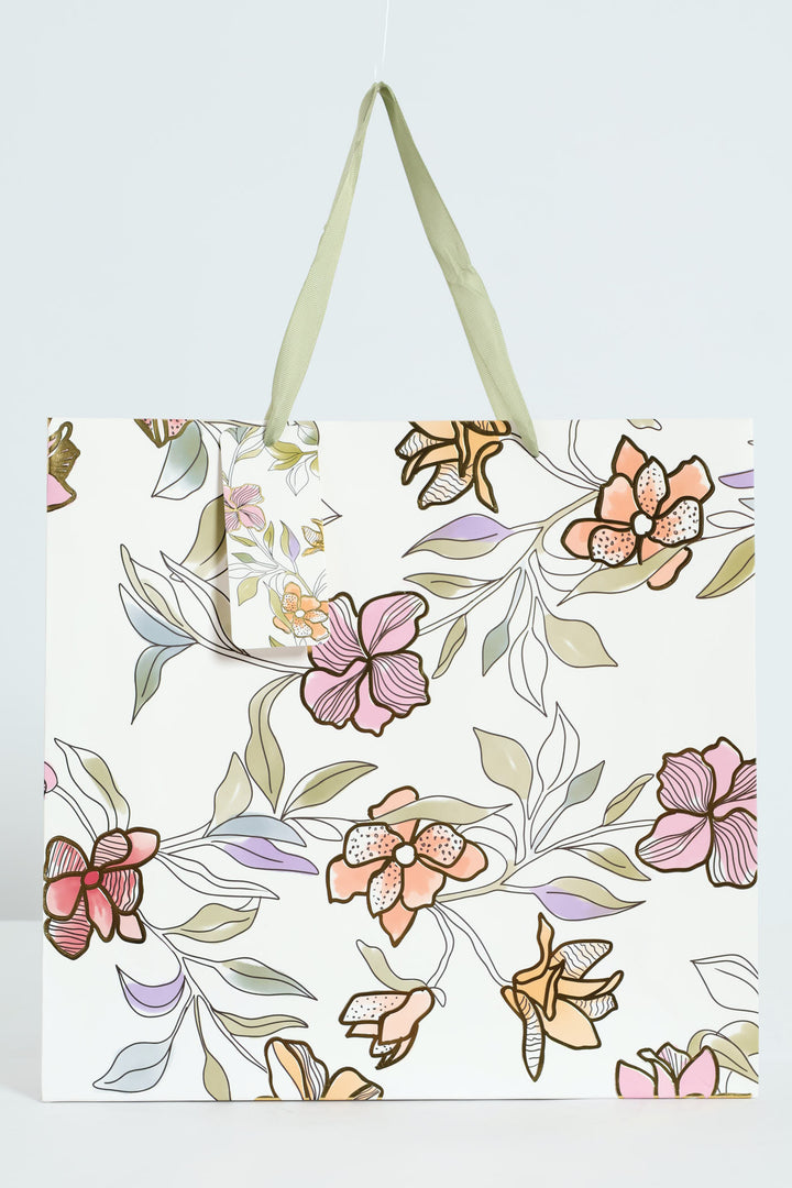 Large Foliage Foil Print Gift Bag - White