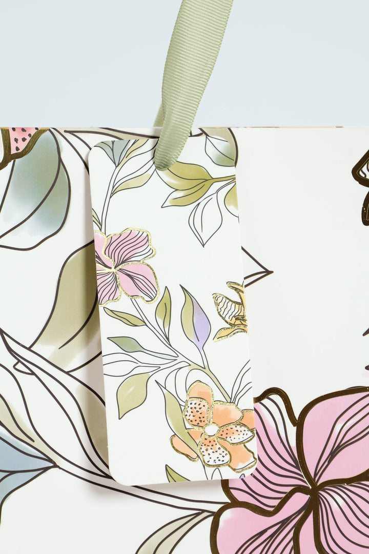Large Foliage Foil Print Gift Bag - White
