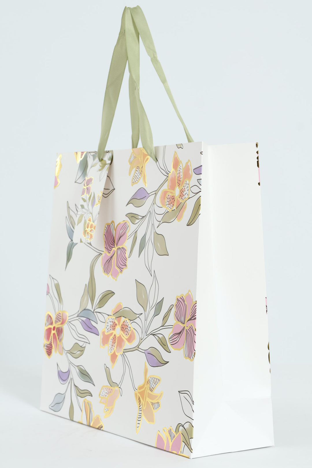 Large Foliage Foil Print Gift Bag - White