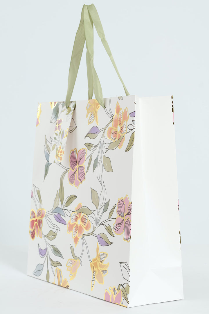 Large Foliage Foil Print Gift Bag - White