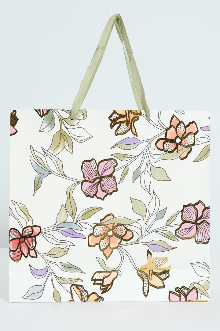 Large Foliage Foil Print Gift Bag - White
