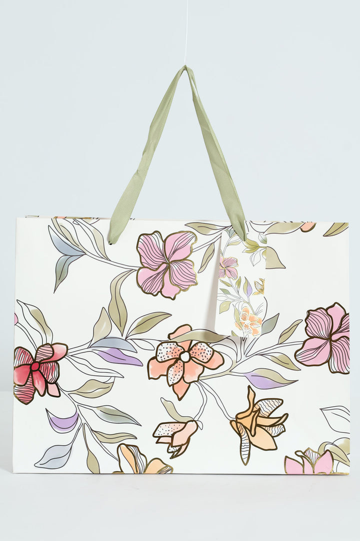 Medium Foliage Foil Print Gift Bag - White