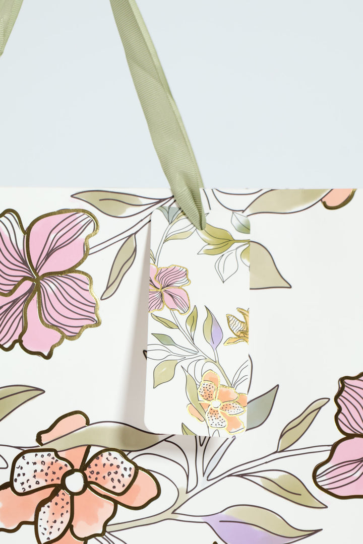 Medium Foliage Foil Print Gift Bag - White