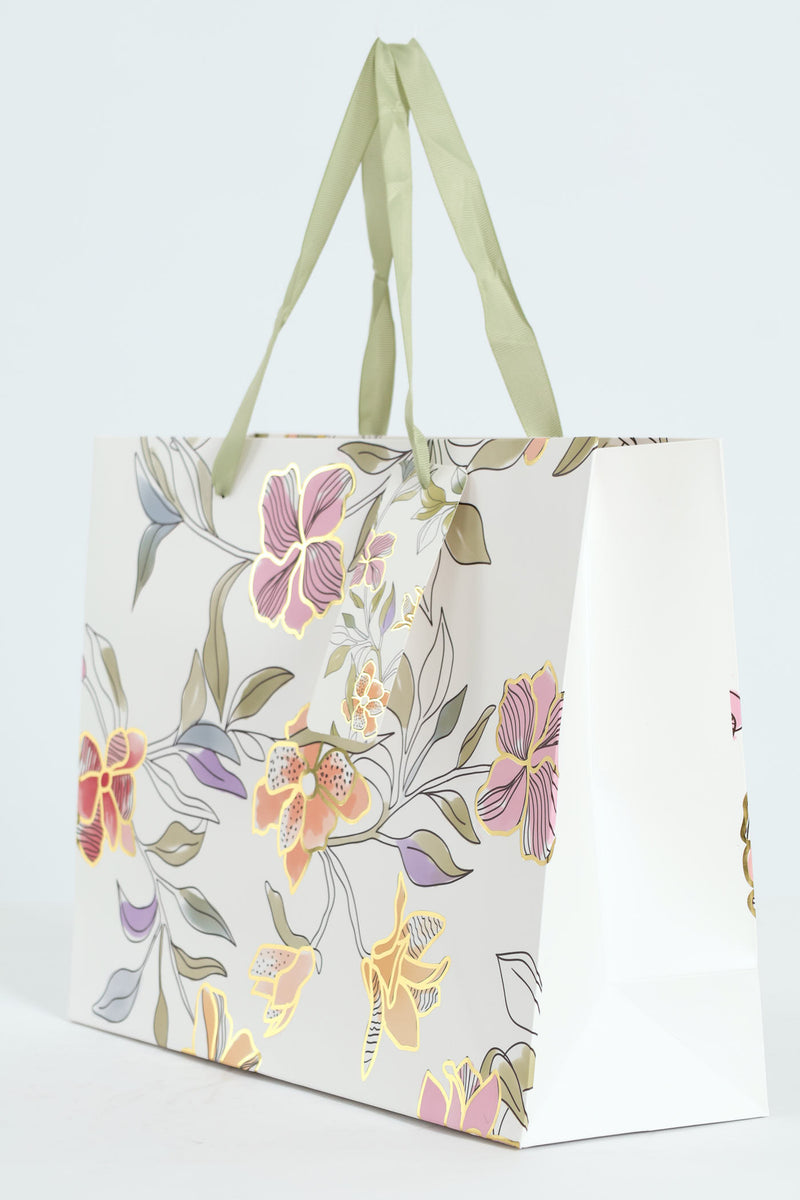 Medium Foliage Foil Print Gift Bag - White
