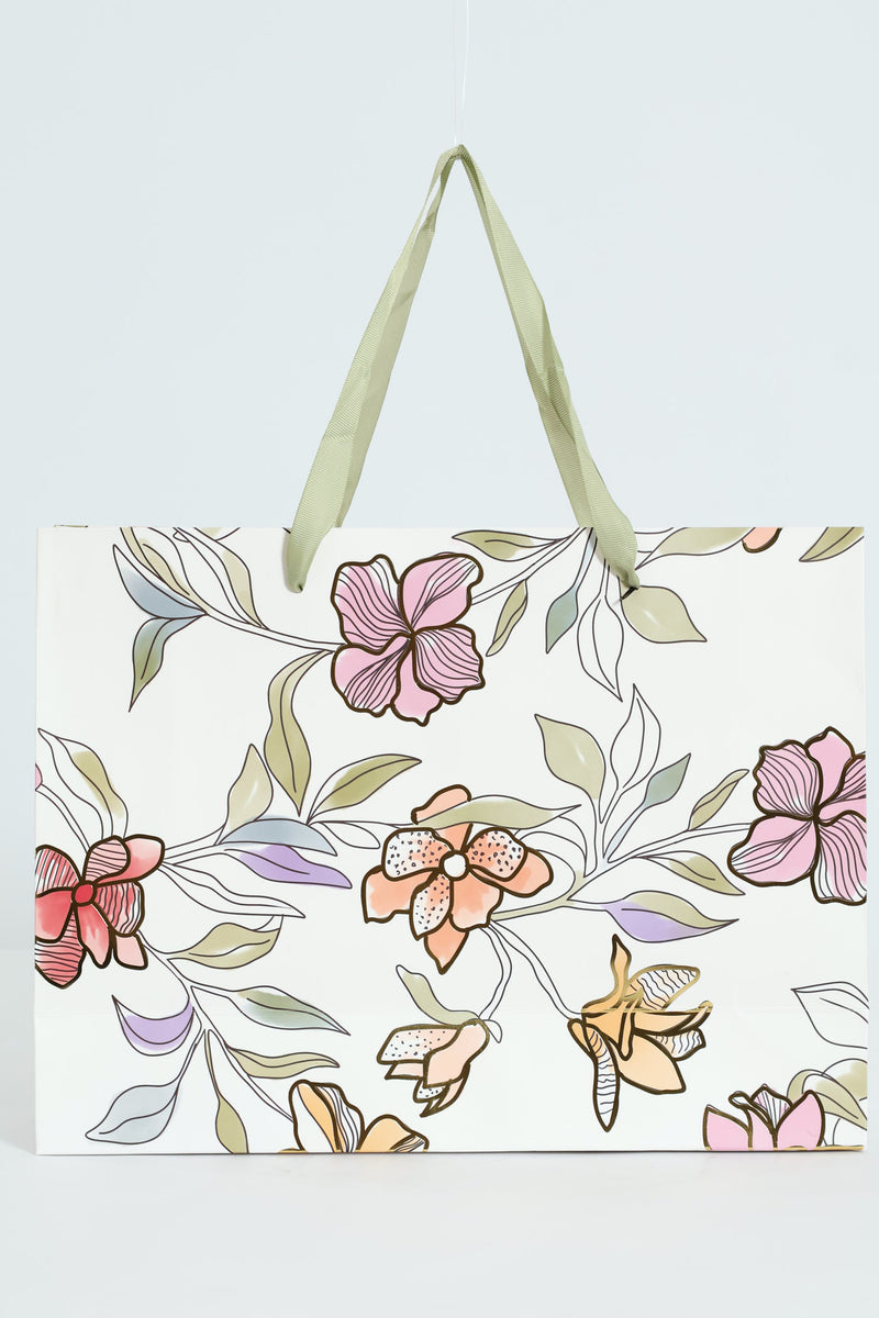 Medium Foliage Foil Print Gift Bag - White
