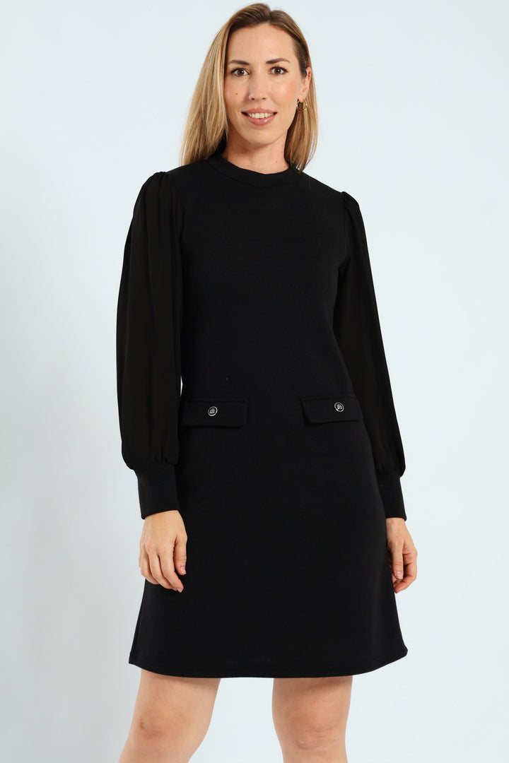 Shift Knitwear Combo Dress - Black