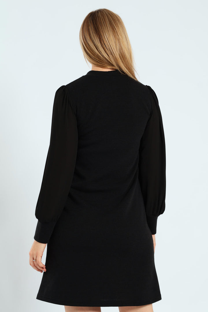 Shift Knitwear Combo Dress - Black