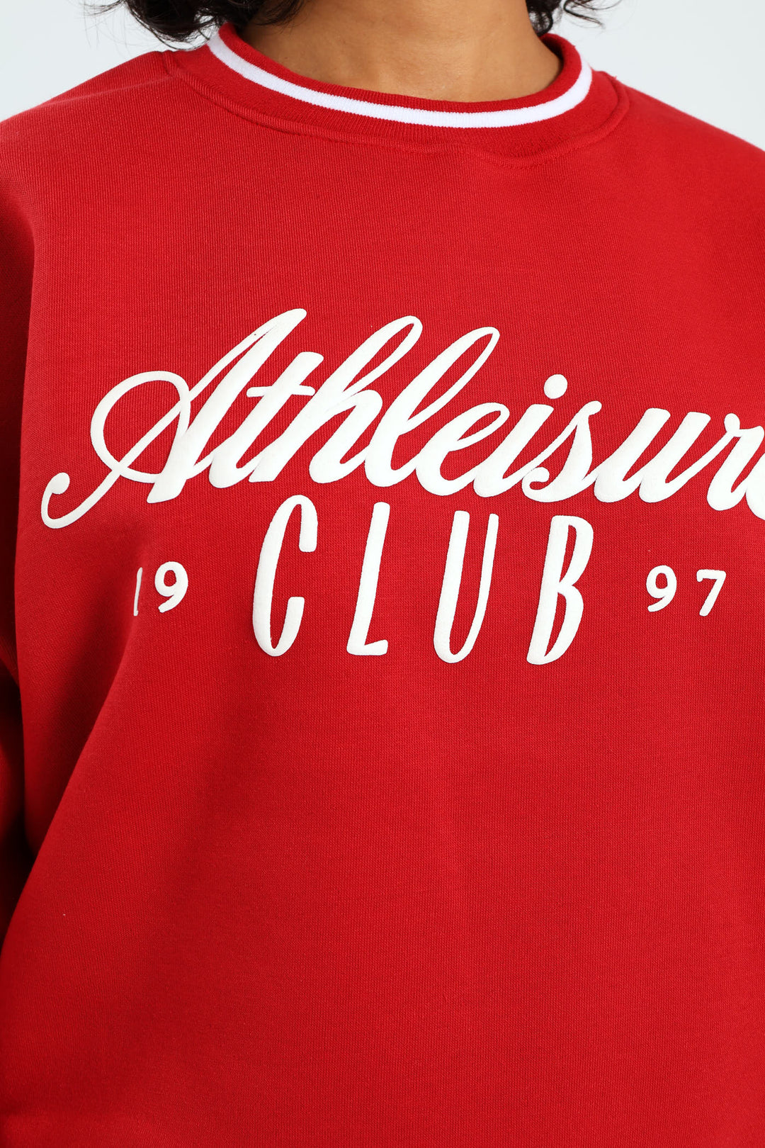 Tipped Crew Fleece Top - Red