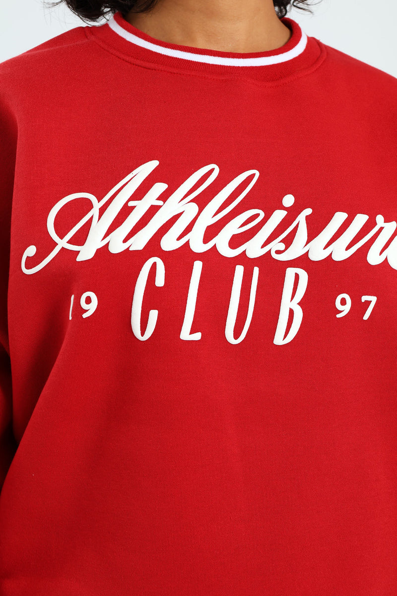 Tipped Crew Fleece Top - Red
