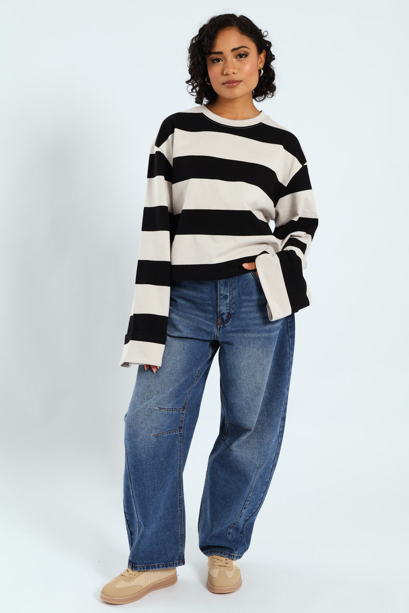 Long Sleeve Boxy Stripe Tee - Black/White