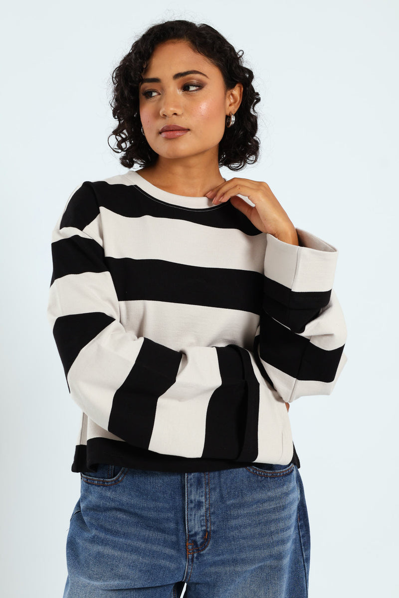 Long Sleeve Boxy Stripe Tee - Black/White