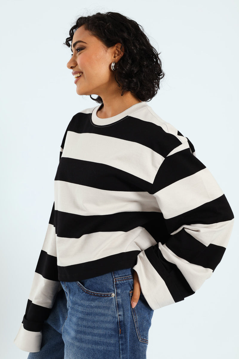 Long Sleeve Boxy Stripe Tee - Black/White