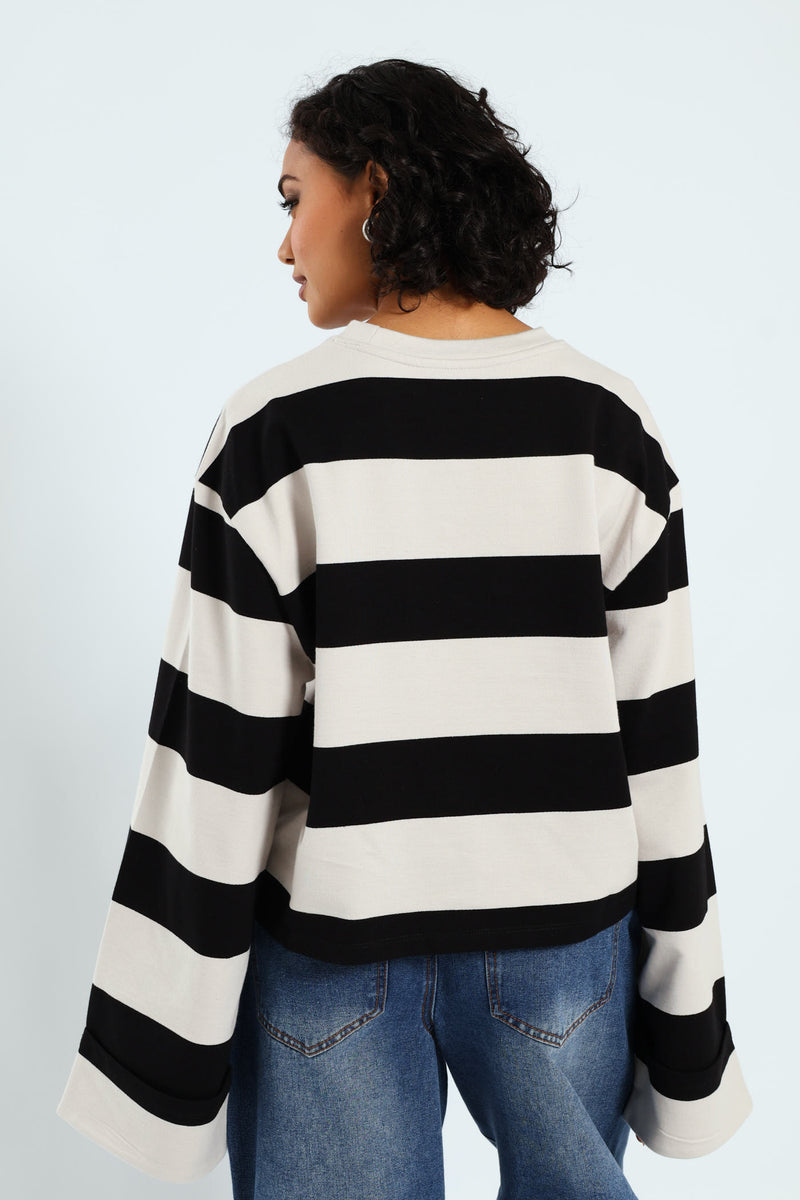 Long Sleeve Boxy Stripe Tee - Black/White