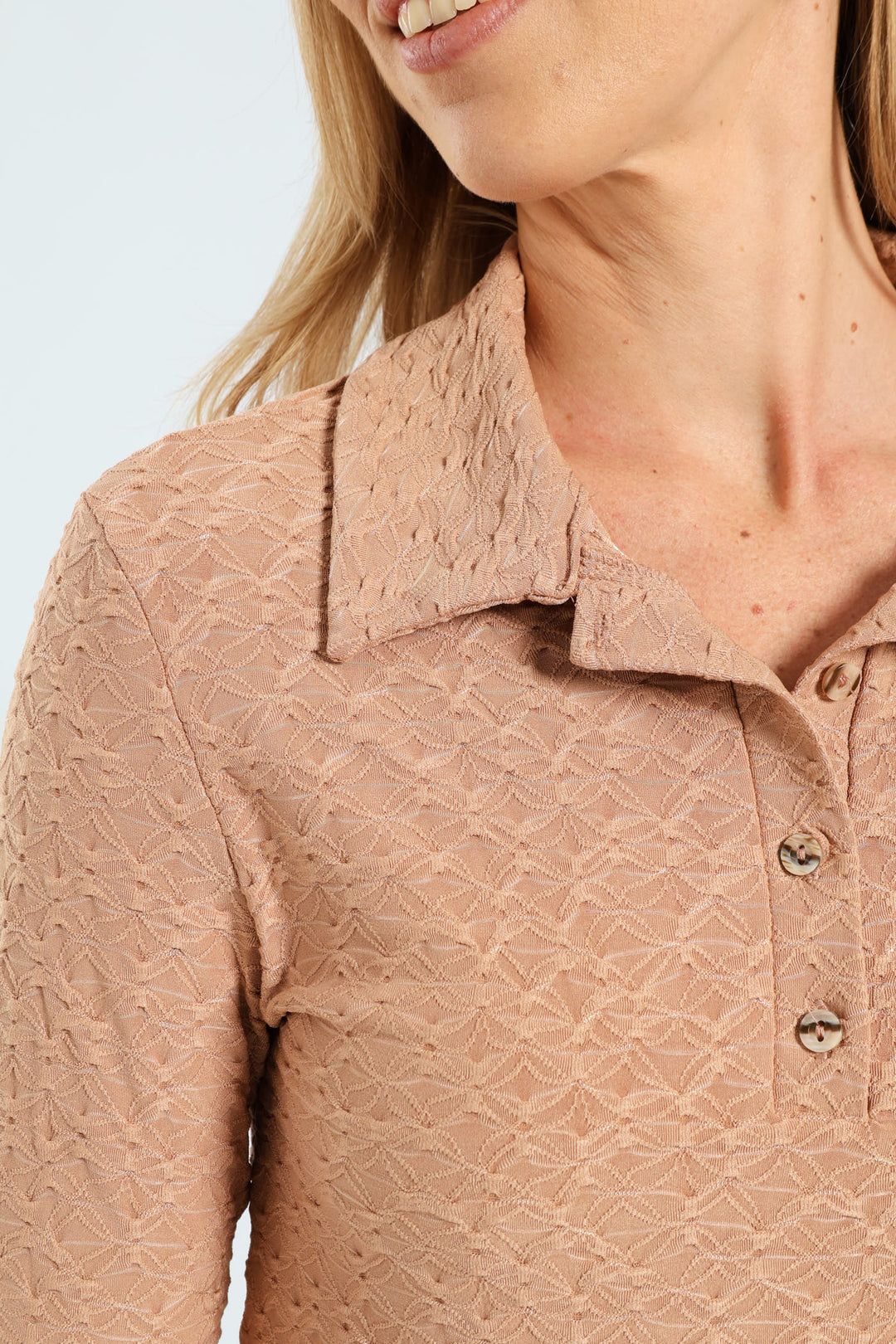 Johnny Collar Pebble Knit Column Midaxi Dress - Brown