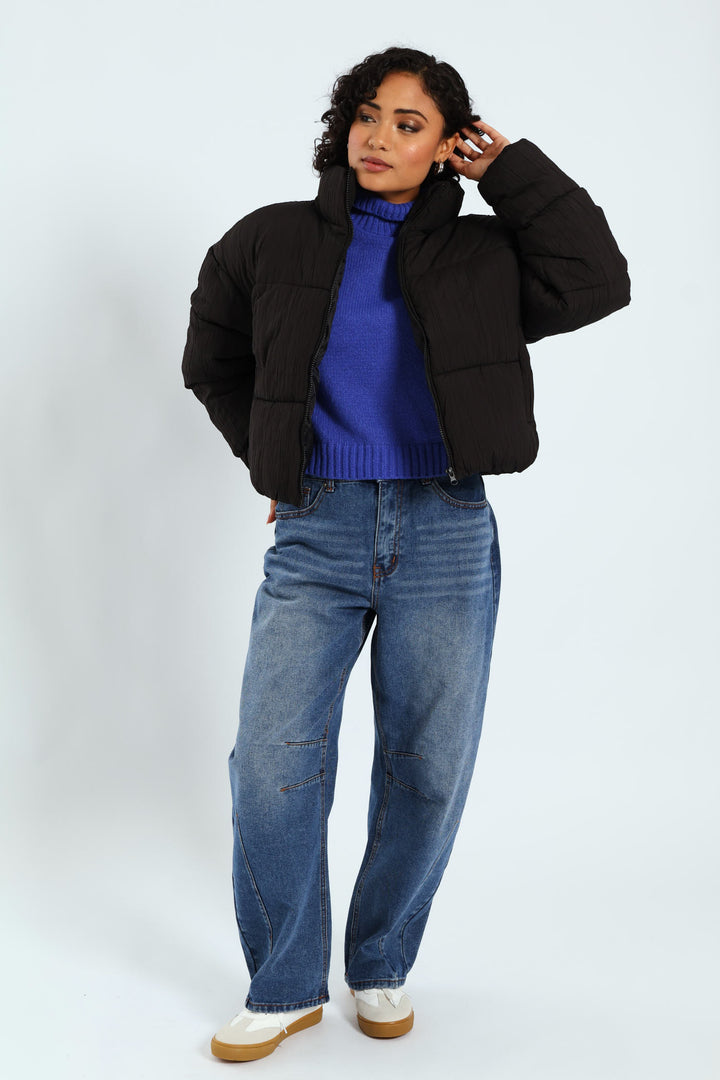 Crinkle Puffer Jacket - Black